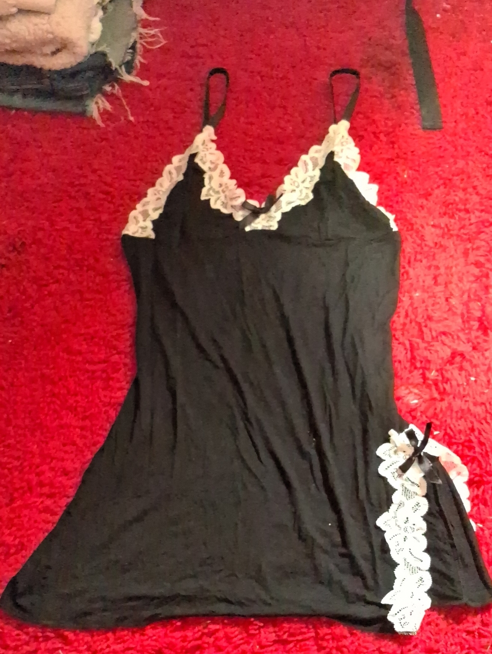 Black Lace-Trim Slip Dress with White Lace Accents